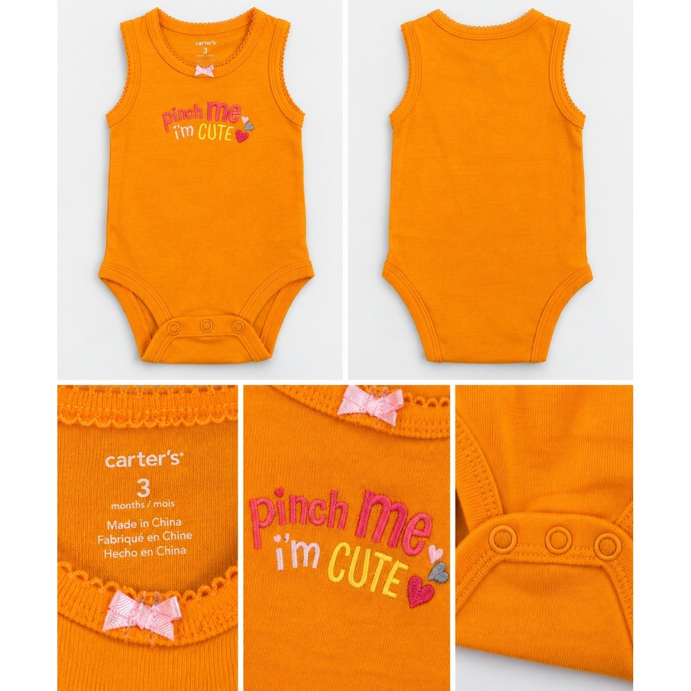 Carter's Bodysuit Baby 3M Orange Coquette Casual Chic Pinch Me Graphic Bow